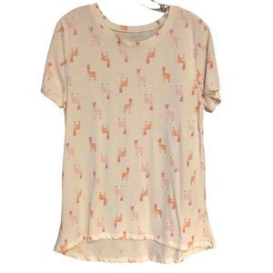 Zoe + Liv Sz XL White Pink Llama Print Whimisical Short Sleeve T-Shirt